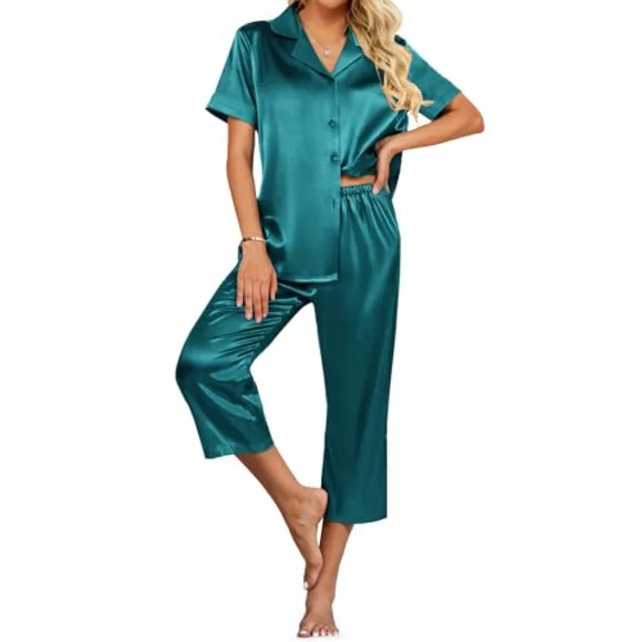 Womens Satin Pajamas Silk Capri Pjs 2 Pcs Lounge Sets Short Sleeve Button Down Sleepwear
Womens Satin Pajamas Silk Capri Pjs 2 Pcs Lounge Sets Short Sleeve Button Down Sleepwear