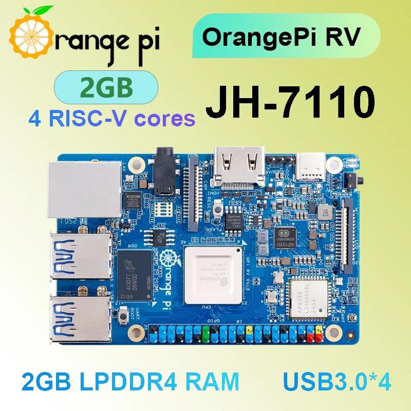 Orange Pi RV 2GB JH-7110 RISC-V 4-Core 1.5GHz Dev Board, 4*USB 3.0,Gigabit Port,HDMI 2.0,5V4A
Orange Pi RV 2GB JH-7110 RISC-V 4-Core 1.5GHz Dev Board, 4*USB 3.0,Gigabit Port,HDMI 2.0,5V4A
