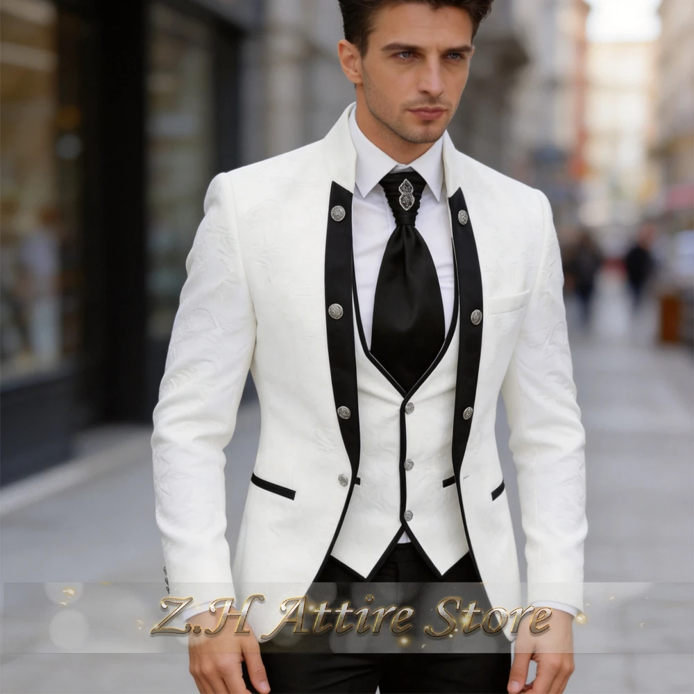 Premium Men's Jacquard Suit White 3pcs Set Wedding Groom Tuxedo Shawl Collar Formal Jacket Vest Pants Beach Party Custom Attire
Premium Men's Jacquard Suit White 3pcs Set Wedding Groom Tuxedo Shawl Collar Formal Jacket Vest Pants Beach Party Custom Attire