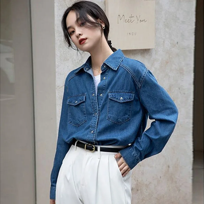 Синий джинсовый тюнер в стиле ретро, женский весенне-осенний повседневный многослойный топ, свободный крой из хлопка из чистого материала, женский irt
Синий джинсовый тюнер в стиле ретро, женский весенне-осенний повседневный многослойный топ, свободный крой из хлопка из чистого материала, женский irt