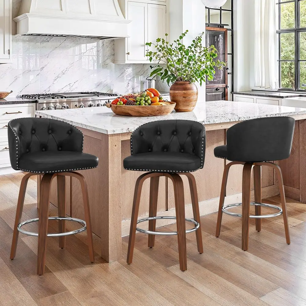 Swivel Bar Stools Set of 3, 26 Counter Height PU Leather Bar Stool with Walnut Wooden Legs amp Back, holstered Barstool Islan
Swivel Bar Stools Set of 3, 26 Counter Height PU Leather Bar Stool with Walnut Wooden Legs amp Back, holstered Barstool Islan