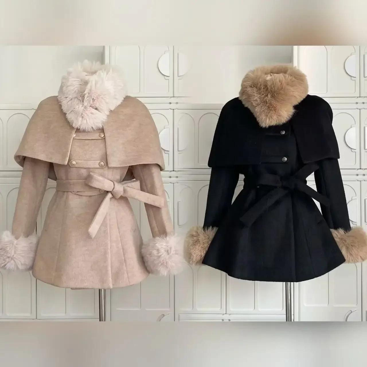 Winter French Vintage Elegant Wool Coat Woman Black Chic Shawl Cloak + Retro Loose Trench Overcoat Female Bandage Design Outfits
Winter French Vintage Elegant Wool Coat Woman Black Chic Shawl Cloak + Retro Loose Trench Overcoat Female Bandage Design Outfits