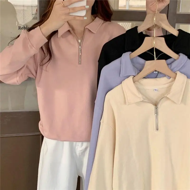 Sweatshirts Women Solid Turn-down Collar Simple Tender Stylish Harajuku All-match Spring Autumn Leisure Loose Ladies Clothes New
Sweatshirts Women Solid Turn-down Collar Simple Tender Stylish Harajuku All-match Spring Autumn Leisure Loose Ladies Clothes New