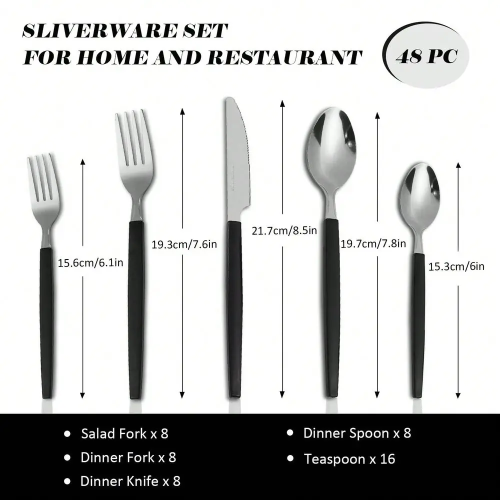 Luxury Flatware Set For 8 8 Dinner Forks, 8 Knives, 8 Spoons, 16 Teaspoons 8 Salad Forks Premium 430 Stainless Steel With Black
Luxury Flatware Set For 8 8 Dinner Forks, 8 Knives, 8 Spoons, 16 Teaspoons 8 Salad Forks Premium 430 Stainless Steel With Black