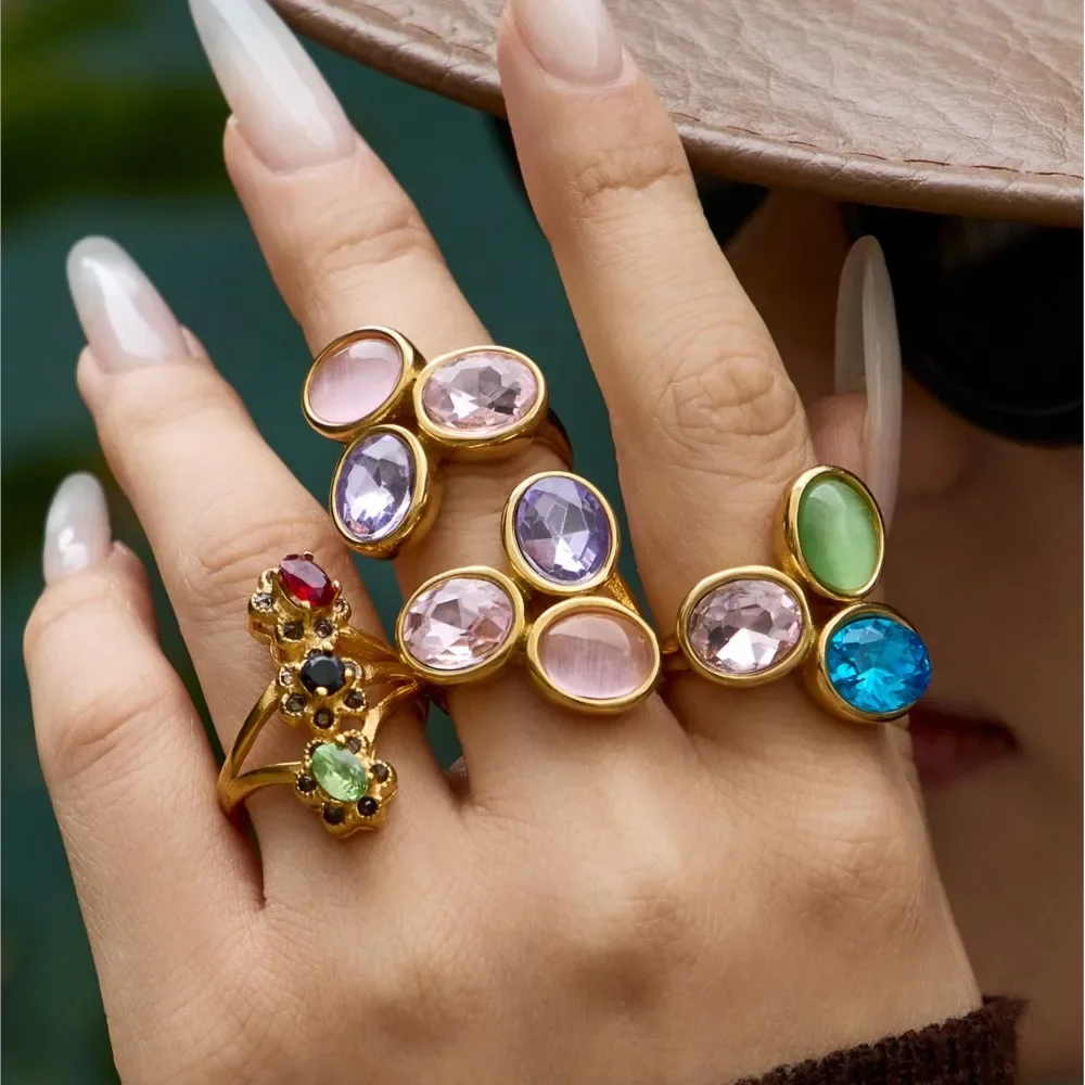 Luxury Triple Oval Natural Stone Rings Sparkling Gemstone Rings 18k Gold Plated Stainless Steel Ring Statement Ring for Women
Luxury Triple Oval Natural Stone Rings Sparkling Gemstone Rings 18k Gold Plated Stainless Steel Ring Statement Ring for Women