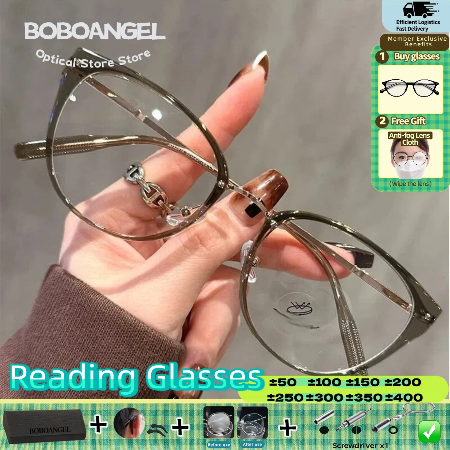 BOBOANGEL Fashion Anti Blue Light Cat Eye Eyeglasses Frame Women Optical Myopia Eyeware Customized Reading Prescription Glasses
BOBOANGEL Fashion Anti Blue Light Cat Eye Eyeglasses Frame Women Optical Myopia Eyeware Customized Reading Prescription Glasses