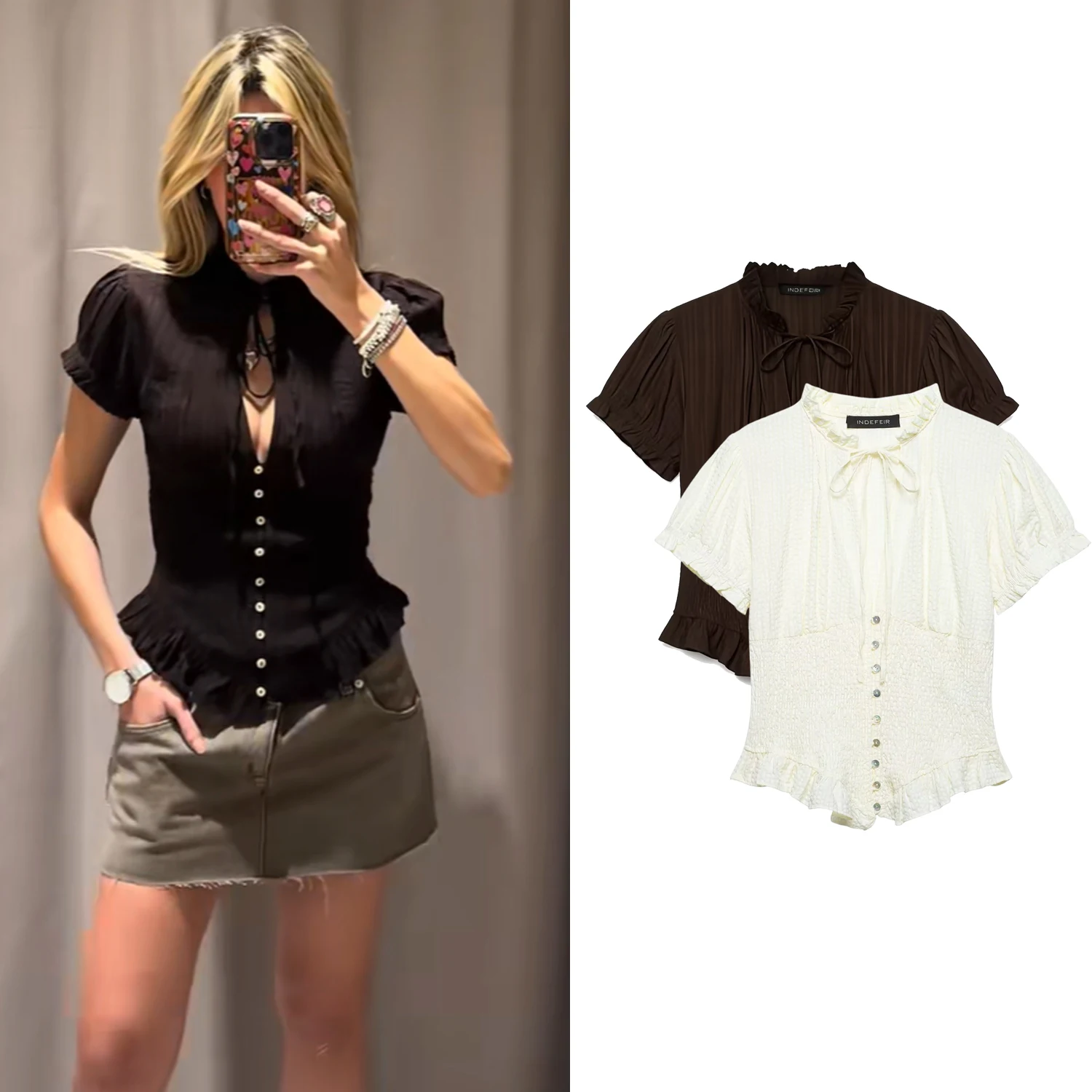 Women's Ruffles Hollow Up Puff Short Sleeve T-Shirt Summer Female Single Breasted Shirt Lady Street Chic Commute Blouse Shirts
Women's Ruffles Hollow Up Puff Short Sleeve T-Shirt Summer Female Single Breasted Shirt Lady Street Chic Commute Blouse Shirts