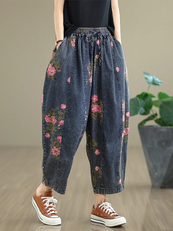 Slim Fit Floral Print Silk Denim Jeans Elastic Waist Casual Loose Trousers for plus Size Women Summer Commute Style Harlan Pants
Slim Fit Floral Print Silk Denim Jeans Elastic Waist Casual Loose Trousers for plus Size Women Summer Commute Style Harlan Pants