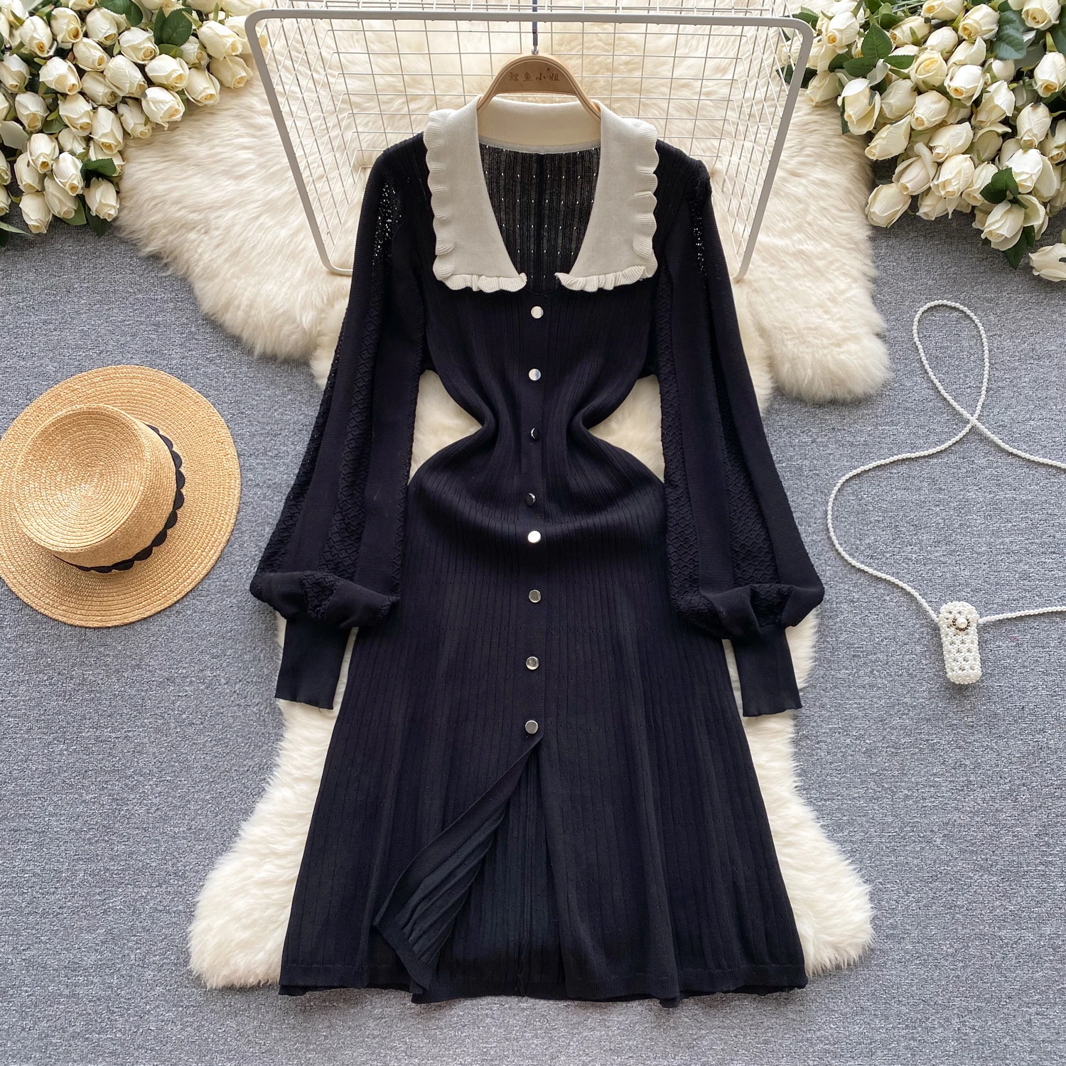 Elegant Lapel Lantern Long Sleeve Knit A-line Dress Slim Fashion Sweater Sexy Women Autumn Winter Clothing
Elegant Lapel Lantern Long Sleeve Knit A-line Dress Slim Fashion Sweater Sexy Women Autumn Winter Clothing