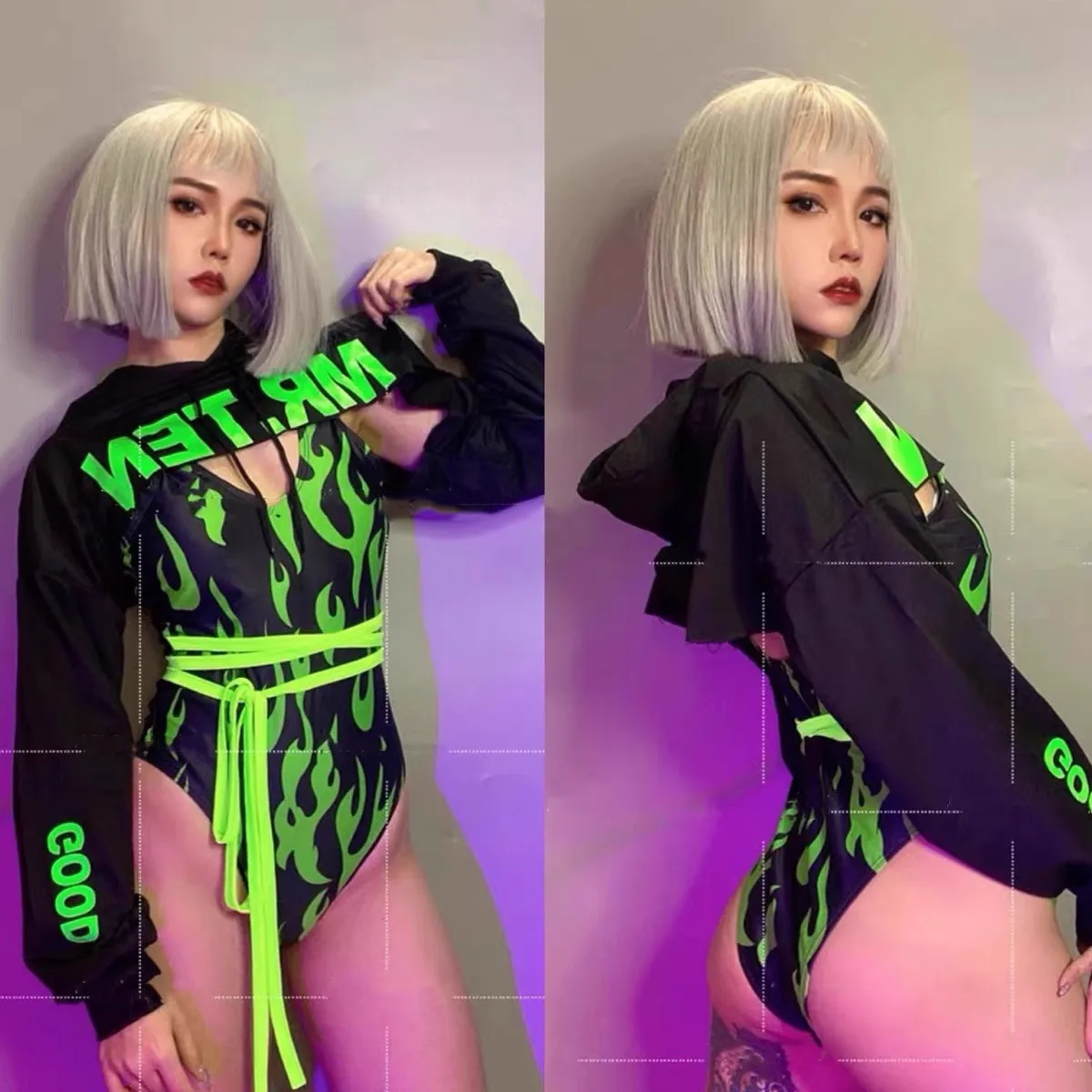 Bar Gogo Nightclub Girl Group Sports Hoodie+Green Flame Bodysuit Outfits Party Theme Singer Dance Stage Club Nightclub Rave Wear
Bar Gogo Nightclub Girl Group Sports Hoodie+Green Flame Bodysuit Outfits Party Theme Singer Dance Stage Club Nightclub Rave Wear