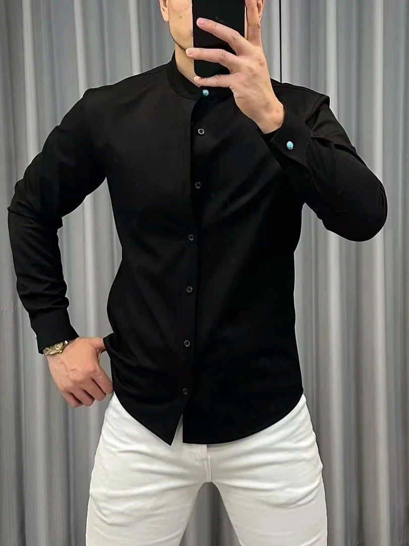 Spring New Sle Men's Bla Pure Color Stand Collar Casual Long Sve irt Slim Fit irt Haome Busin irt
Spring New Sle Men's Bla Pure Color Stand Collar Casual Long Sve irt Slim Fit irt Haome Busin irt