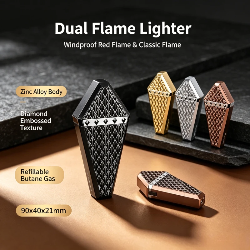 Premium Windproof Dual Flame Lighter Diamond-Plated Finish Metal Butane Refillable Smoking Accessory cigarette accessories
Premium Windproof Dual Flame Lighter Diamond-Plated Finish Metal Butane Refillable Smoking Accessory cigarette accessories