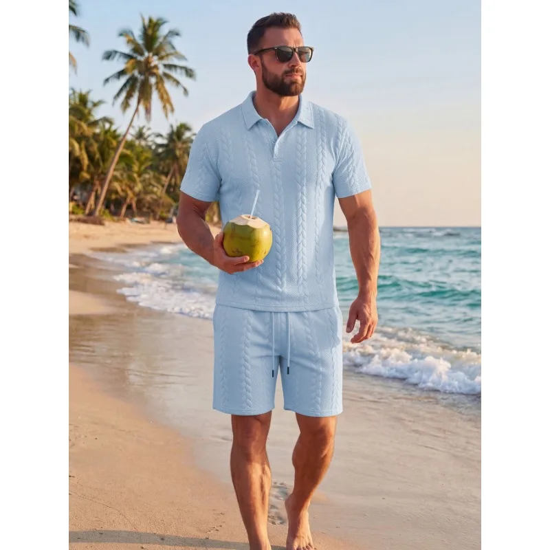 Men's 2 Piece Cable Knit Outfit Short Sleeve Polo Shirt and Drawstring Shorts Set for Summer Beach Vaion
Men's 2 Piece Cable Knit Outfit Short Sleeve Polo Shirt and Drawstring Shorts Set for Summer Beach Vaion