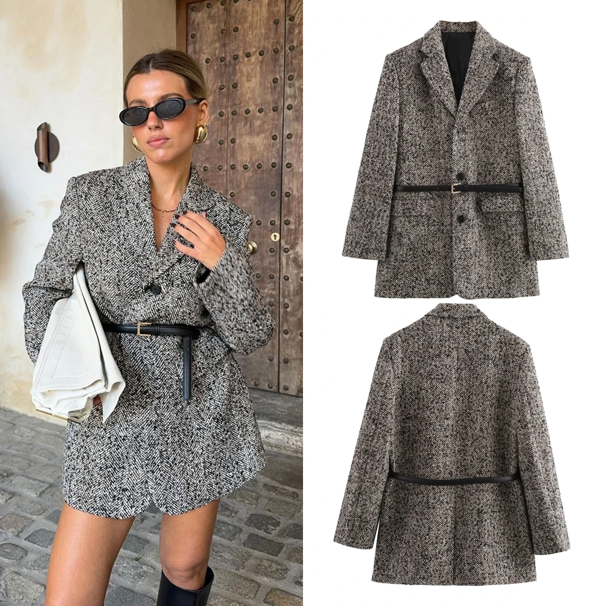 Taop&Za women's 2024 autumn and winter new suit jacket with belt, single breasted loose casual long sleeved coat
Taop&Za women's 2024 autumn and winter new suit jacket with belt, single breasted loose casual long sleeved coat