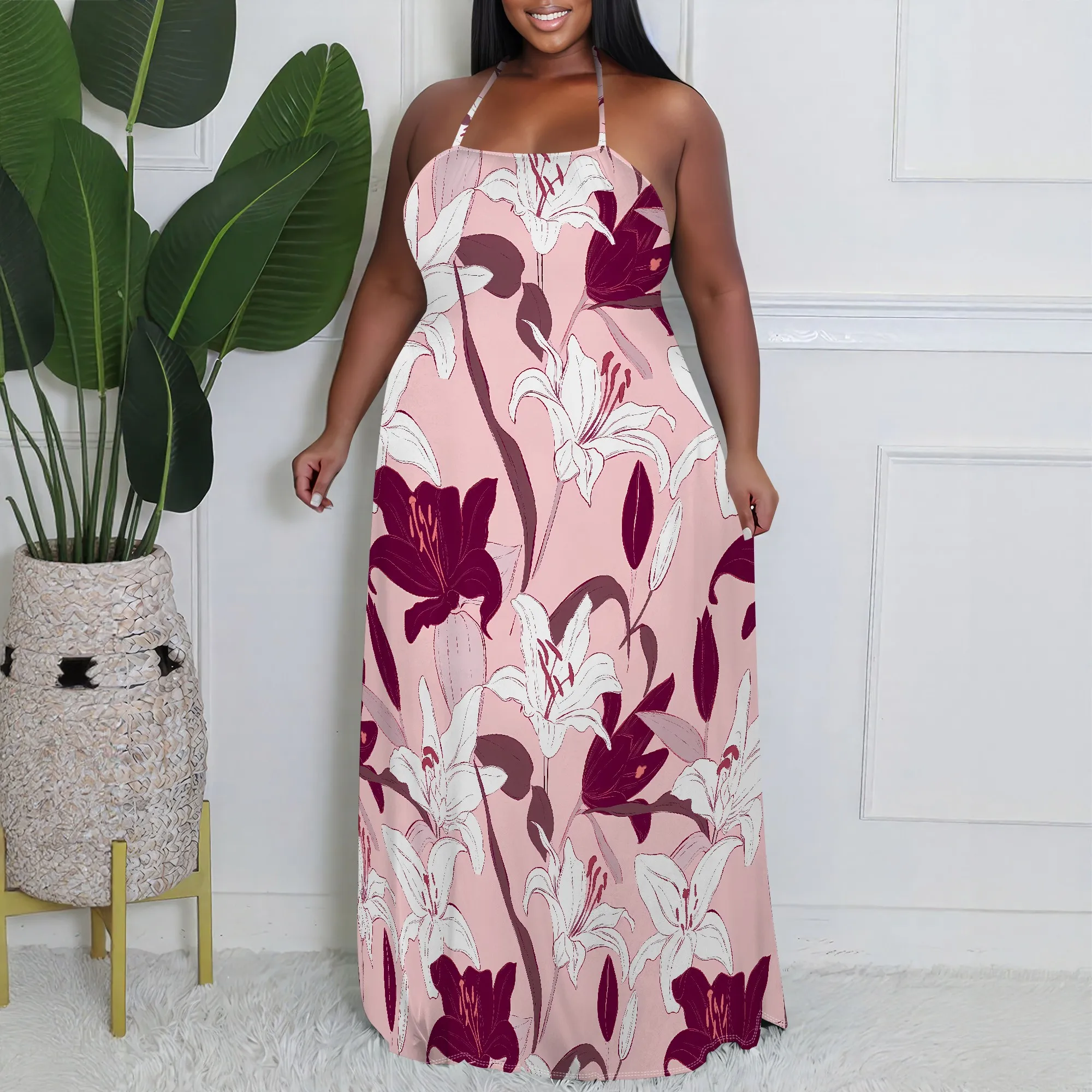 Plus Size Pink Lily Halter Maxi Dress Sleeveless Elegant Summer Long Dress for Vacation & Beach
Plus Size Pink Lily Halter Maxi Dress Sleeveless Elegant Summer Long Dress for Vacation & Beach