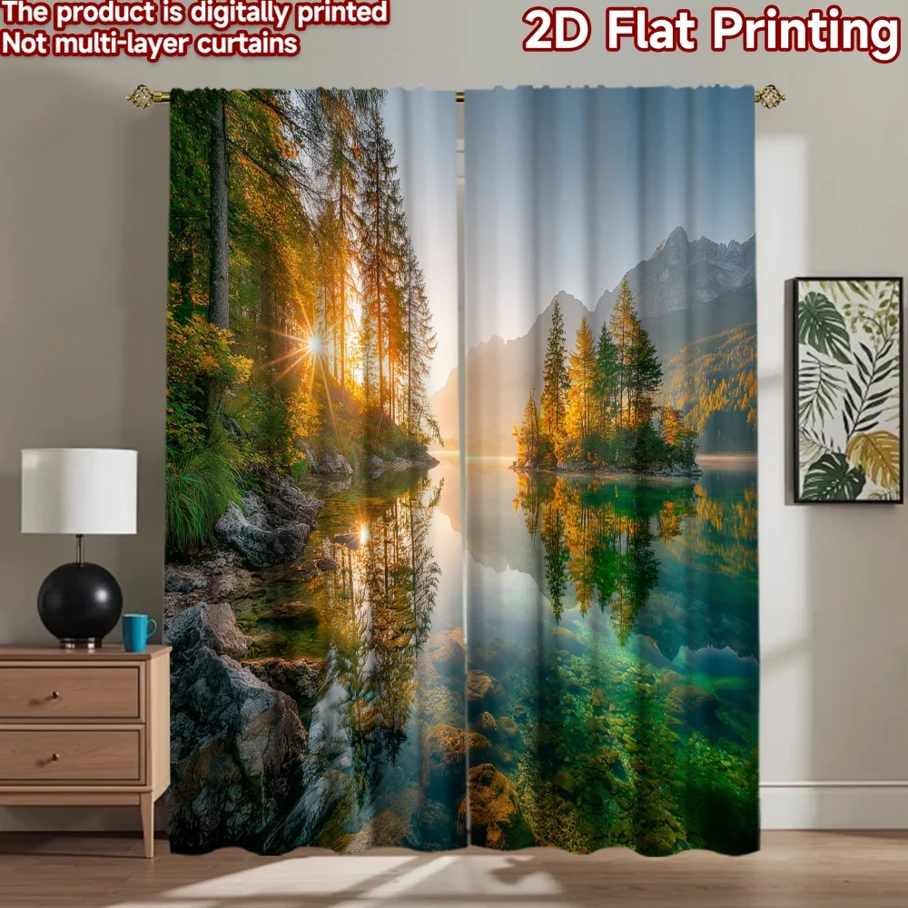 2D flat printing 2pcs Curtain Alpine Lake Sunrise Forest Mountain Reflection Digital Printed Polyester Drapes Festive Curtains
2D flat printing 2pcs Curtain Alpine Lake Sunrise Forest Mountain Reflection Digital Printed Polyester Drapes Festive Curtains