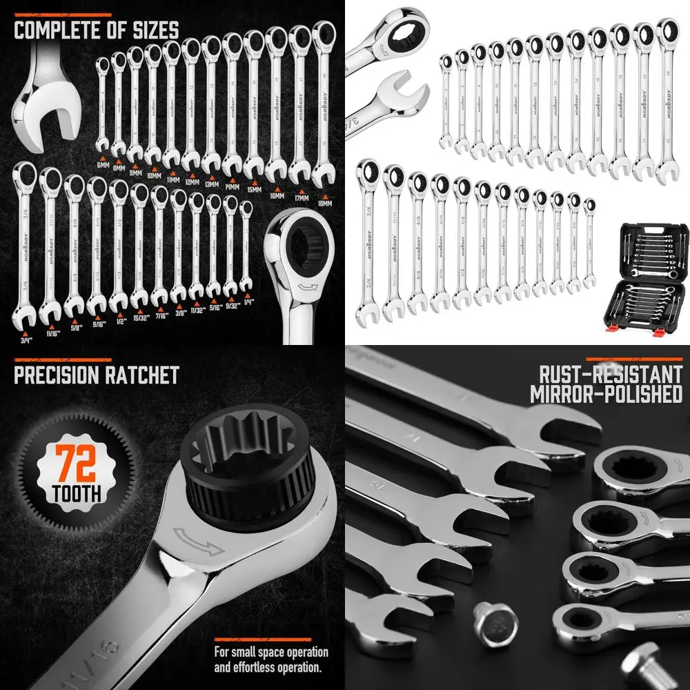 Набор трещоточных ключей из 24 предметов | Метрическая и дюймовая системы измерения | Набор комбинированных трещоточных ключей с органайзером | 72-зубчатый | Хромированная вакуумная сталь
Набор трещоточных ключей из 24 предметов | Метрическая и дюймовая системы измерения | Набор комбинированных трещоточных ключей с органайзером | 72-зубчатый | Хромированная вакуумная сталь