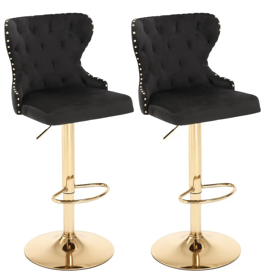 of 2 Adjustable Swivel Bar Stools,Velvet Upholstered Counter Height Chairs with Nailhead Trim, Gold Metal Legs and Footrest,High
of 2 Adjustable Swivel Bar Stools,Velvet Upholstered Counter Height Chairs with Nailhead Trim, Gold Metal Legs and Footrest,High
