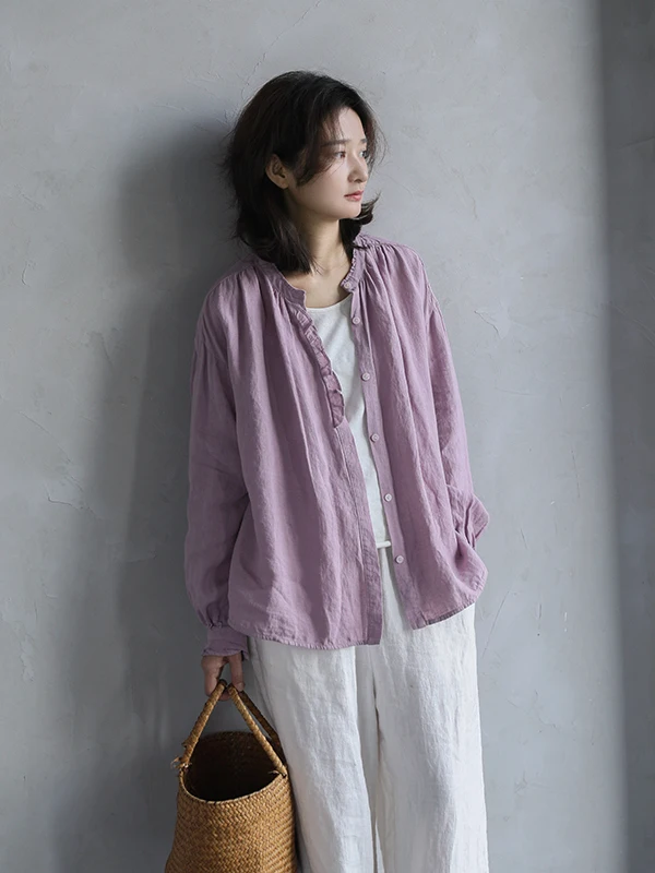 Spring Summer Han Han Linen Shirt Women's round Neck Long Sleeve Loose Fit Slim Design Wood Grain Detailing Casual Top
Spring Summer Han Han Linen Shirt Women's round Neck Long Sleeve Loose Fit Slim Design Wood Grain Detailing Casual Top