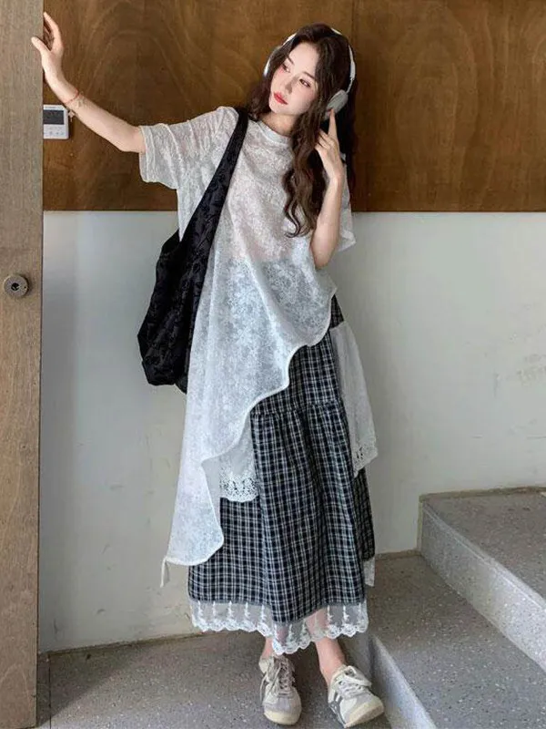 Dopamine Summer Outfit Set 2026 New Irregular Lace Dress Fashion Plaid Skirt Trendy Two-Piece Set Casual Style Polyester...
Dopamine Summer Outfit Set 2026 New Irregular Lace Dress Fashion Plaid Skirt Trendy Two-Piece Set Casual Style Polyester...