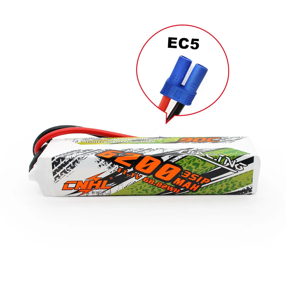 CNHL Racing Series 6200mAh 11.1V 3S 90C Lipo Battery with EC5 Plug
CNHL Racing Series 6200mAh 11.1V 3S 90C Lipo Battery with EC5 Plug