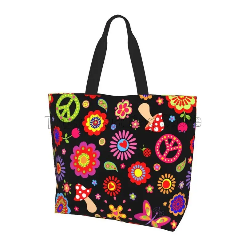 Peace Hippie with Flowers Large Tote Bag Waterproof Shoulder Bag Portable Hand Bag for Women Grocery Shopping Bags
Peace Hippie with Flowers Large Tote Bag Waterproof Shoulder Bag Portable Hand Bag for Women Grocery Shopping Bags