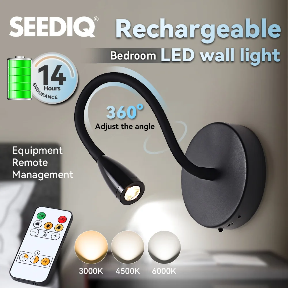 Wireless Wall Lamp Battery 2200mah with Flexible Arm Rechargeable Wall Lights Sconce Nordic Bedroom Beside Light Black 
Wireless Wall Lamp Battery 2200mah with Flexible Arm Rechargeable Wall Lights Sconce Nordic Bedroom Beside Light Black