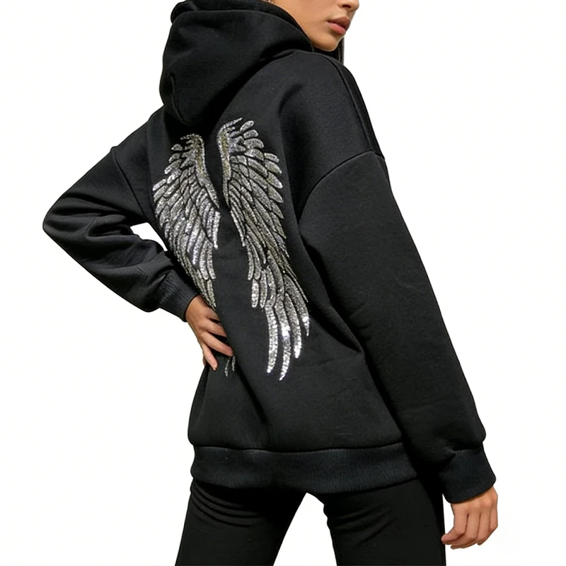 Spring Autumn Top Women's Hoodie Solid Vintage Shiny Wing Print Long Sleeve Zip Up Fashion Casual Pullover Sweatshirt Streetwear
Spring Autumn Top Women's Hoodie Solid Vintage Shiny Wing Print Long Sleeve Zip Up Fashion Casual Pullover Sweatshirt Streetwear