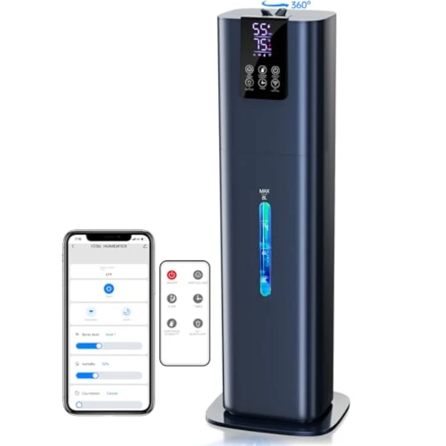 8L Smart Humidifier for Bedroom Large Room: Blue ABS Plastic Cool Mist Top Fill with Ambient Light App Remote Control 3 Mist Mo
8L Smart Humidifier for Bedroom Large Room: Blue ABS Plastic Cool Mist Top Fill with Ambient Light App Remote Control 3 Mist Mo