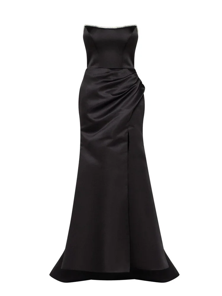Hot Selling Strapless Neck Mermaid Silk Satin Evening Dress Elegant Open Lace Up Back Floor Length Sweep Train Gown For Women
Hot Selling Strapless Neck Mermaid Silk Satin Evening Dress Elegant Open Lace Up Back Floor Length Sweep Train Gown For Women