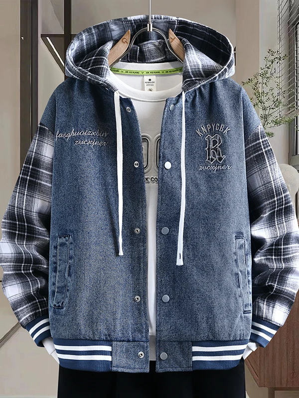 Casual Loose Men's Denim Jaet with Hood Plaid Patchwork Spring Autumn Faion Outerwear for Teenagers And Adults
Casual Loose Men's Denim Jaet with Hood Plaid Patchwork Spring Autumn Faion Outerwear for Teenagers And Adults