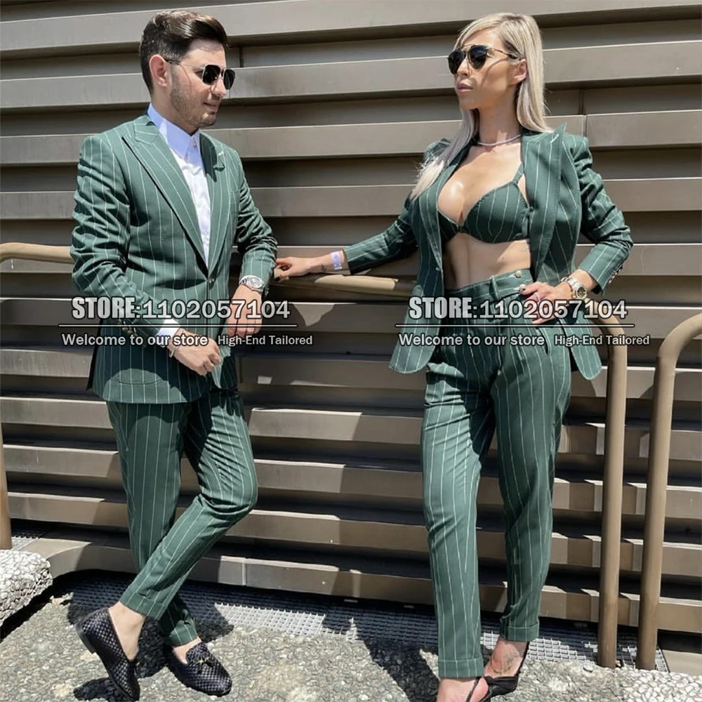 Tailor-Made Couples Suits Men Slim Fit Green Striped Jacket+Pants 2 Pieces Formal Party Tuxedo Daily Street Casual Blazer Hombre
Tailor-Made Couples Suits Men Slim Fit Green Striped Jacket+Pants 2 Pieces Formal Party Tuxedo Daily Street Casual Blazer Hombre
