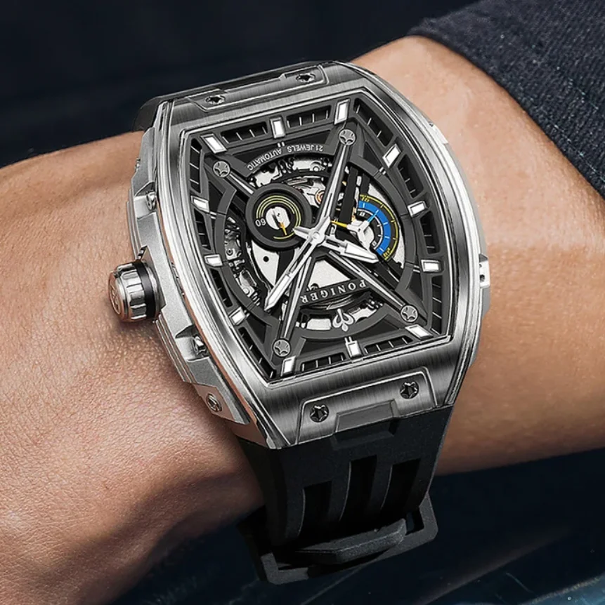 PONIGER Men Automatic Watch 46mm Tonneau Mechanical Wristwatch Sapphire Luminous Small Second Dial 24 Hours Skeleton Dial
PONIGER Men Automatic Watch 46mm Tonneau Mechanical Wristwatch Sapphire Luminous Small Second Dial 24 Hours Skeleton Dial