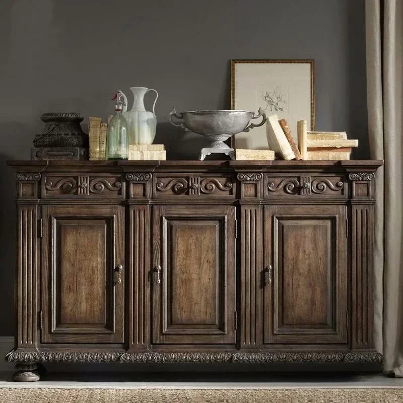 American oak solid wood dining edge retro old carved three-door entrance cabinet, foyer decorative cabinet
American oak solid wood dining edge retro old carved three-door entrance cabinet, foyer decorative cabinet