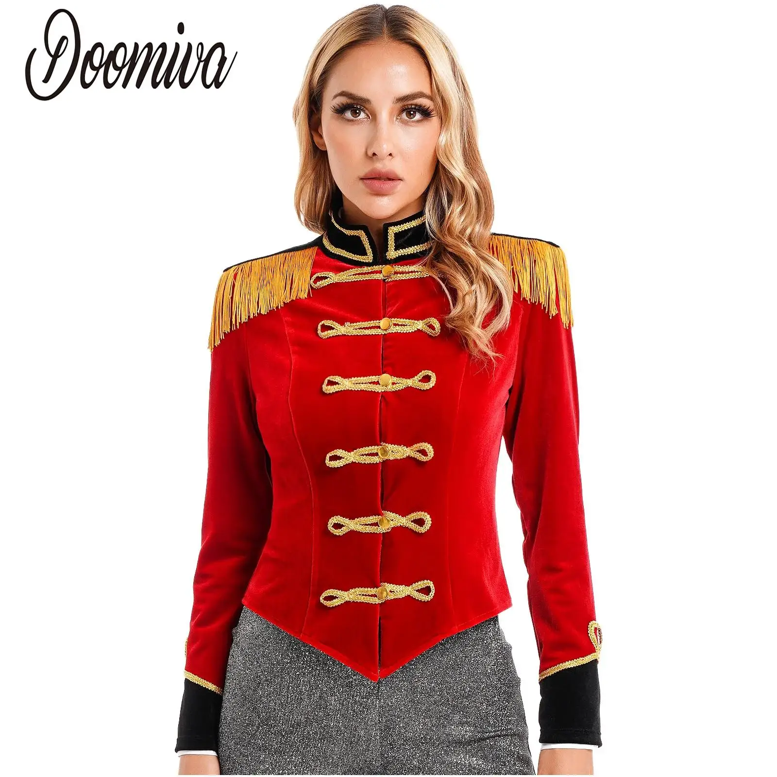 Women Circus Ringmaster Costume Halloween Dress Up Velvet Showman Magician Tops Long Sleeve Fringed Shoulder Board Jacket Coat
Women Circus Ringmaster Costume Halloween Dress Up Velvet Showman Magician Tops Long Sleeve Fringed Shoulder Board Jacket Coat