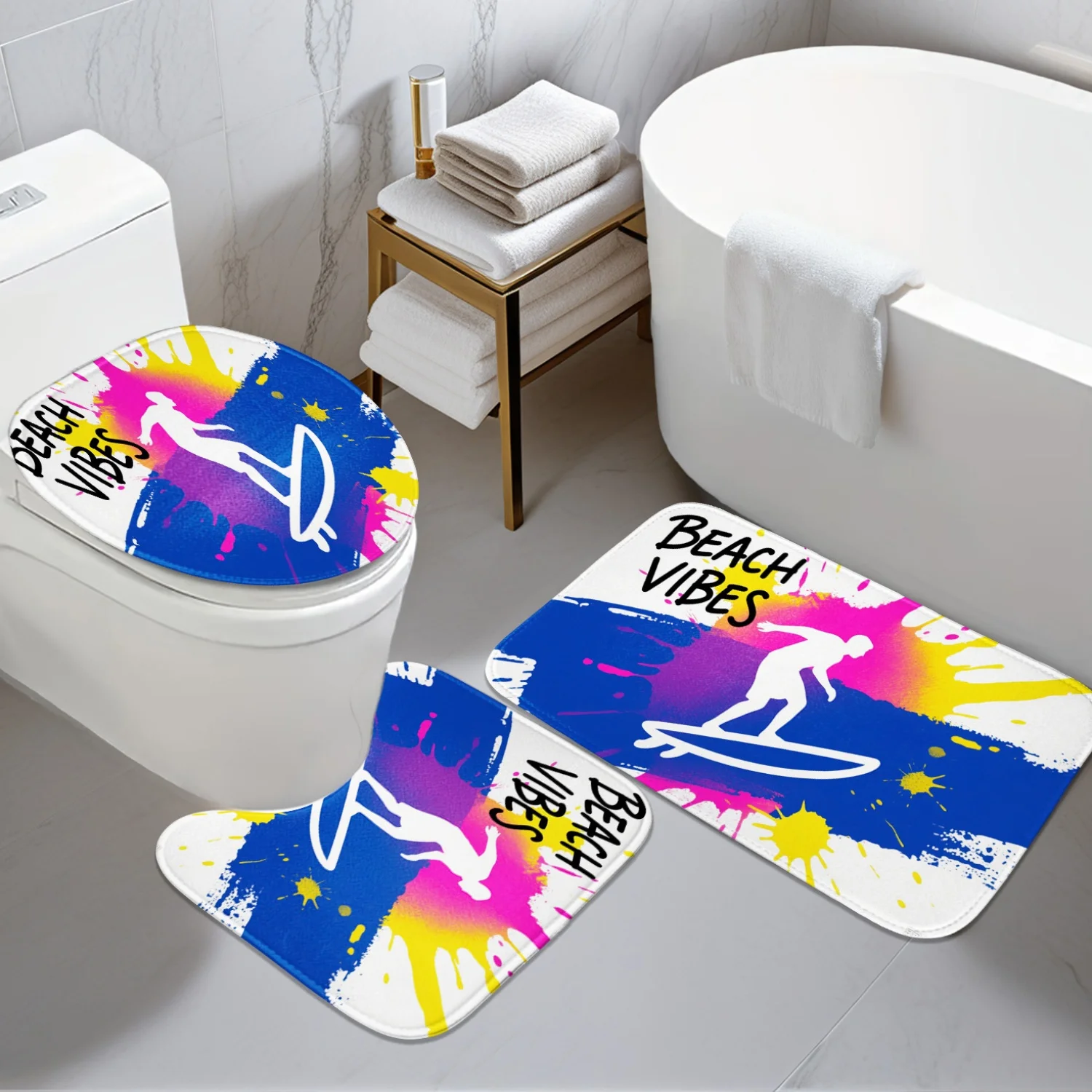 Bathroom Anti-slip Mat -3pcs Set - Surfing Character 2D Flat Splash Pattern - Digital Printing - Includes Anti-slip Mat, U-shape
Bathroom Anti-slip Mat -3pcs Set - Surfing Character 2D Flat Splash Pattern - Digital Printing - Includes Anti-slip Mat, U-shape