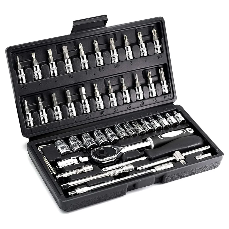 SYW-46PCS Drive Socket Set,Metric Ratchet Wrench Set With CR-V Sockets,S2 Bits,Mechanic Tool Kits For Household Auto Repair
SYW-46PCS Drive Socket Set,Metric Ratchet Wrench Set With CR-V Sockets,S2 Bits,Mechanic Tool Kits For Household Auto Repair