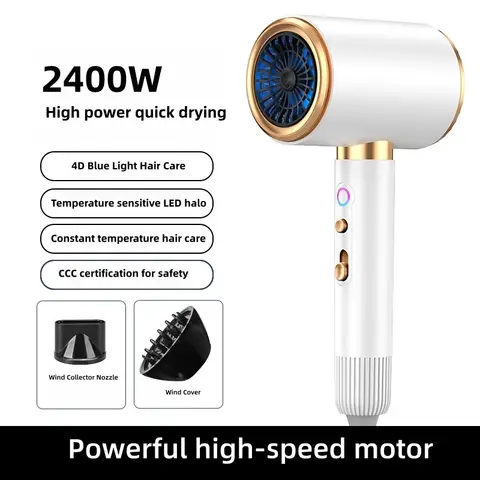 2026 New High-Speed Hair Dryer 2400W High-Power Blue Negative Ion Ultra Quiet Hair Salon Home Hair Dryer US/EU/UK/AU Plug