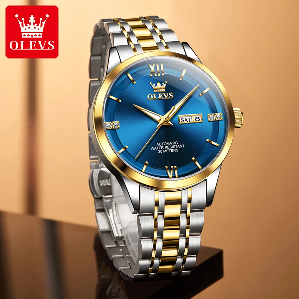 OLEVS 7061, мужские часы, оригинальные деловые брендовые автоматические механические часы, водонепроницаемые часы с большим циферблатом для мужчин, часы с двойным календарем
OLEVS 7061, мужские часы, оригинальные деловые брендовые автоматические механические часы, водонепроницаемые часы с большим циферблатом для мужчин, часы с двойным календарем