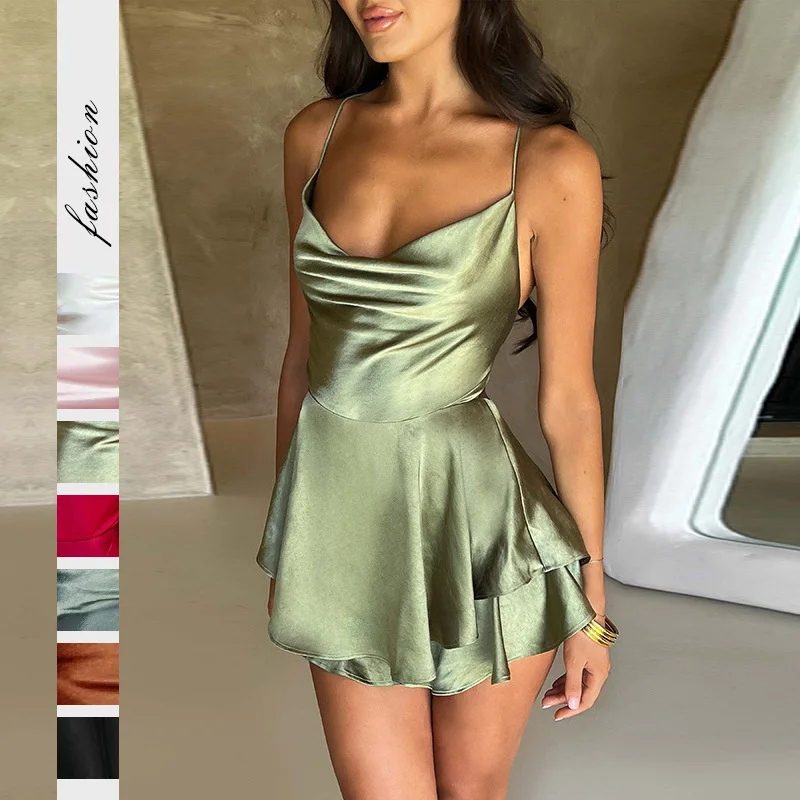 2025 summer new popular European and American style sexy backless camisole slim short women's clothing solid color slim dress
2025 summer new popular European and American style sexy backless camisole slim short women's clothing solid color slim dress