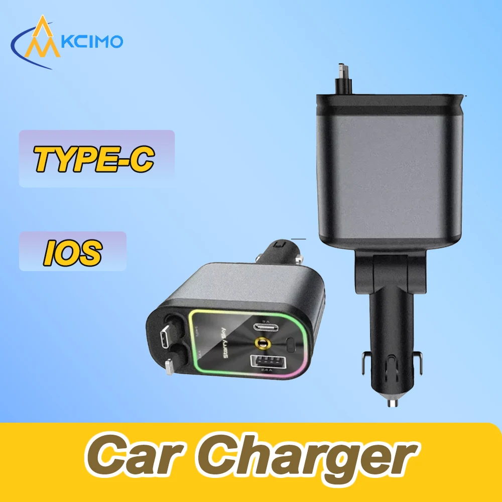 KCIMO Upgraded 120W 4 in 1 Retractable Car USB Charger with PD Type C Cable for iPhone Huawei Xiaomi Samsung Car Roof Charging
KCIMO Upgraded 120W 4 in 1 Retractable Car USB Charger with PD Type C Cable for iPhone Huawei Xiaomi Samsung Car Roof Charging