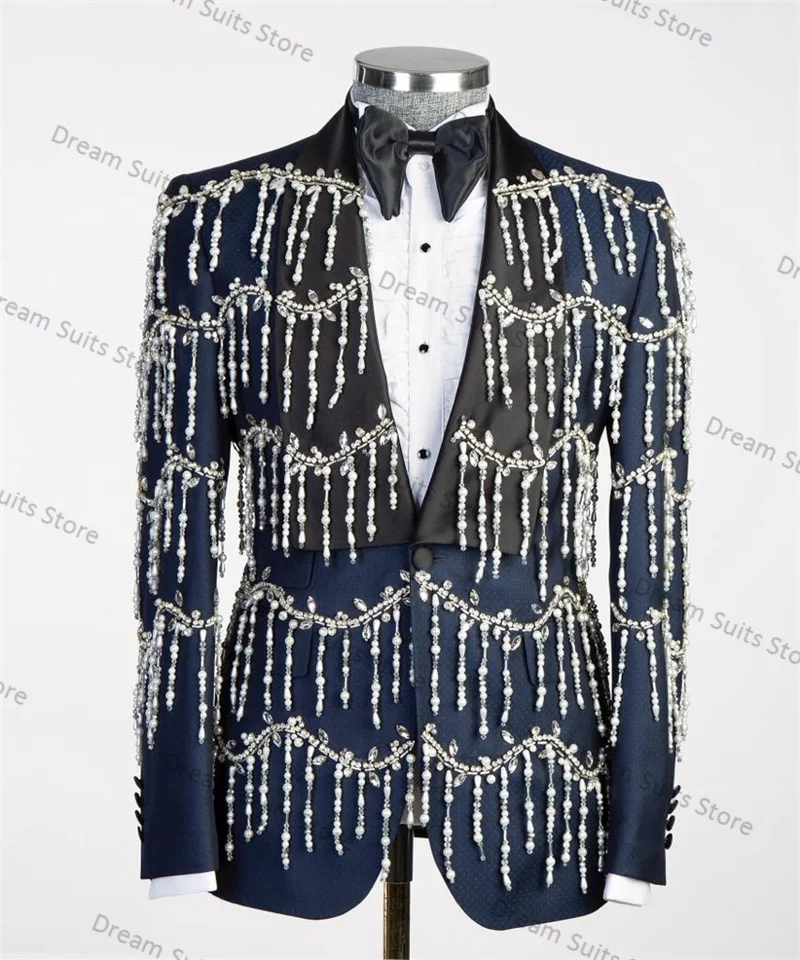Luxury Crystals Men Suit Pants Set 2 Piece Blue Blazer+Trousers Customized Formal Office Jacket Groom Wedding Tuxedos Prom Coat
Luxury Crystals Men Suit Pants Set 2 Piece Blue Blazer+Trousers Customized Formal Office Jacket Groom Wedding Tuxedos Prom Coat