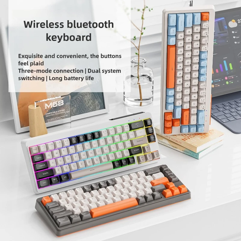 68-клавишная беспроводная Bluetooth-мембранная игровая клавиатура с тройным режимом и бесшумными колпачками из ПБТ с RGB-подсветкой для ПК/офиса
68-клавишная беспроводная Bluetooth-мембранная игровая клавиатура с тройным режимом и бесшумными колпачками из ПБТ с RGB-подсветкой для ПК/офиса