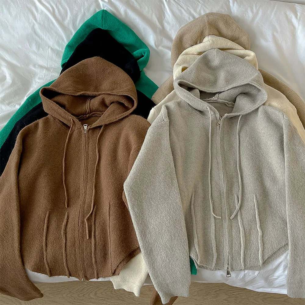 Warm Plush Knitted Sweater Cardigans for Women Spring Autumn Casual Loose Zipper Hooded Coat Female Tops Solid Color Hoodies
Warm Plush Knitted Sweater Cardigans for Women Spring Autumn Casual Loose Zipper Hooded Coat Female Tops Solid Color Hoodies