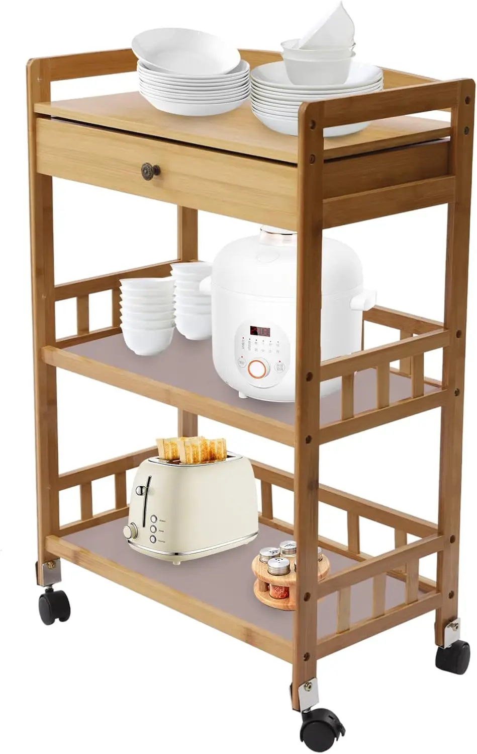 Dyrabrest 3-Tier Mobile Bar Serving Cart Bamboo Kitchen Serving Trolley Carter with 1 Drawer Quiet Movement Large Capacity Beverage Cart
Dyrabrest 3-Tier Mobile Bar Serving Cart Bamboo Kitchen Serving Trolley Carter with 1 Drawer Quiet Movement Large Capacity Beverage Cart