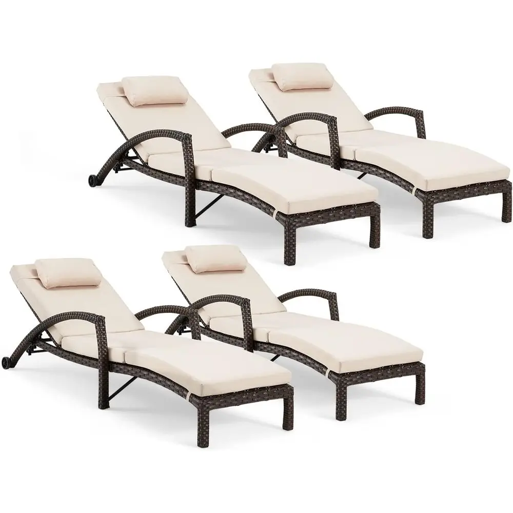 Chaise Lounge Chairs Set o 4, PE Rattan Wicker Lounge Chair with Arm and Wheels or Poolside,Khaki
Chaise Lounge Chairs Set o 4, PE Rattan Wicker Lounge Chair with Arm and Wheels or Poolside,Khaki