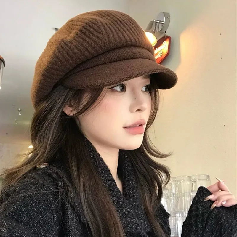 Корейский стиль, художественный темперамент, однотонные вязаные береты, шапки для женщин, осенние и зимние повседневные универсальные шапки художника
Корейский стиль, художественный темперамент, однотонные вязаные береты, шапки для женщин, осенние и зимние повседневные универсальные шапки художника