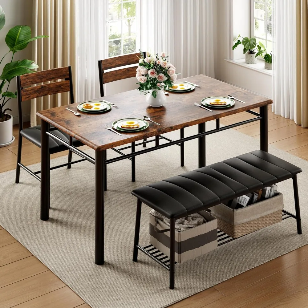 Dining Table Set for 4, Kitchen Tables with Upholstered Bench and 2 Chairs, Kitchen Table and Chairs Set for Small Space
Dining Table Set for 4, Kitchen Tables with Upholstered Bench and 2 Chairs, Kitchen Table and Chairs Set for Small Space
