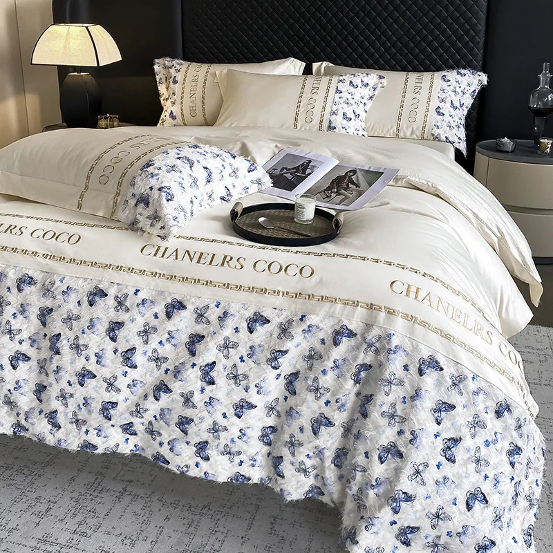 Golden Embroidery Bedding Sets 100% Cotton Butterfly Printing Duvet Cover Fitted Bed Sheet Pillowcases Home Textile
Golden Embroidery Bedding Sets 100% Cotton Butterfly Printing Duvet Cover Fitted Bed Sheet Pillowcases Home Textile