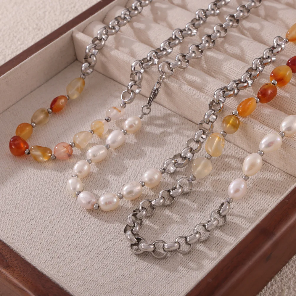 Stainless Steel with Gradual Nature Stones Necklace Earrings Set Luxury Pearl Chain Charm Jewelry Wholesale
Stainless Steel with Gradual Nature Stones Necklace Earrings Set Luxury Pearl Chain Charm Jewelry Wholesale